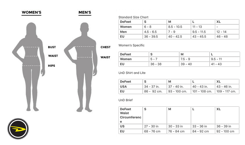 DeFeet sizing chart