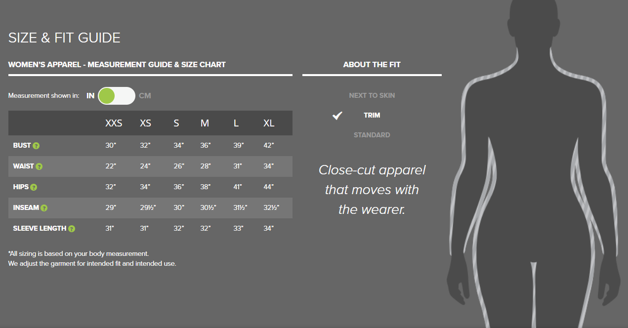 Louis Garneau women's sizing chart